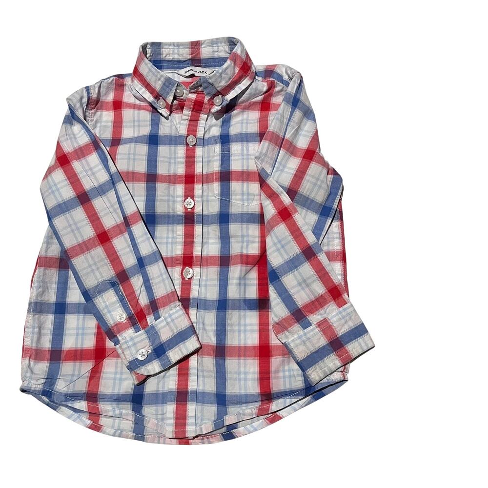 Janie & Jack Boys 2T Plaid Button Down Shirt Red Blue White Long Sleeve Preppy